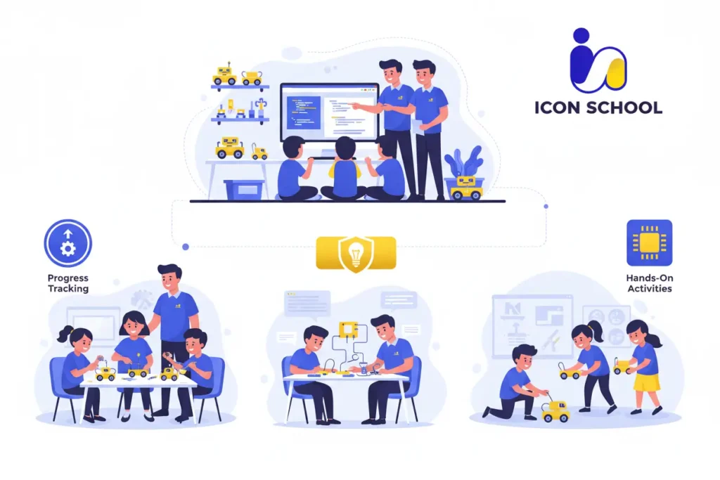 فصل دراسي حديث مجهز بأحدث أدوات تعليم الروبوتات مع مدرب مؤهل يدعم الطلاب