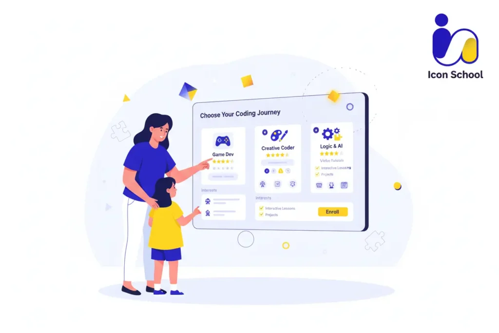 A father and child review programming tutorials together on a laptop in a cozy home.