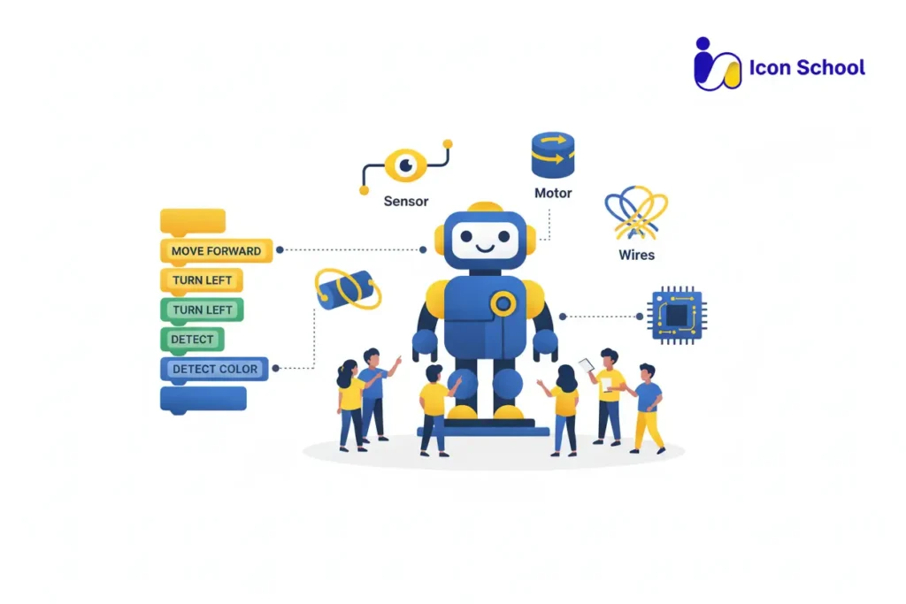 Educational robot components with a visual programming board suitable for children
